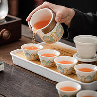 Service à thé chinois extérieur portable tout-en-un Style de conception classique comprend un infuseur de plateau de tasse de théière en porcelaine pour sac cadeau de voyage
