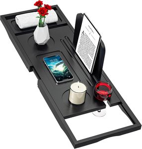 Plateau de baignoire pliable et extensible en bambou avec charnières de verrouillage pour rangement en salle de bain, vente en gros - Product Image 2