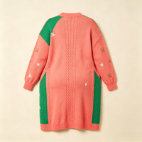 Ensemble de vêtements pour femmes à manches longues, nouvelle collection, robe et cardigan long brodé à ouverture frontale, pull en maille torsadée