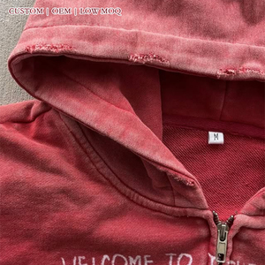 Sweat à capuche zippé personnalisé, style vintage délavé et vieilli, imprimé graphique, streetwear, coupe oversize, OEM, faible MOQ - Product Image 3
