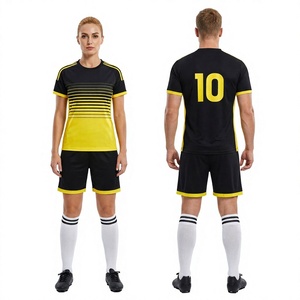 Unisex Soccer Jersey Kit Black Yellow Striped Full Sleeve Crew Neck Moisture Wicking Sublimated Full Print Mesh Adult All - Product Image 1
