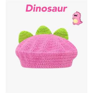 Personnalisé mignon <span class=keywords><strong>petit</strong></span> kaki fait à la main Crochet plaine Dragon dinosaure tricot plat béret chapeau - Product Image 3