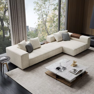 Elegante Conjunto de Sofás Reclinables Tapizados en Beige con Base de Madera para Vestíbulo de Hotel y Hogar Contemporáneo - Product Image 1