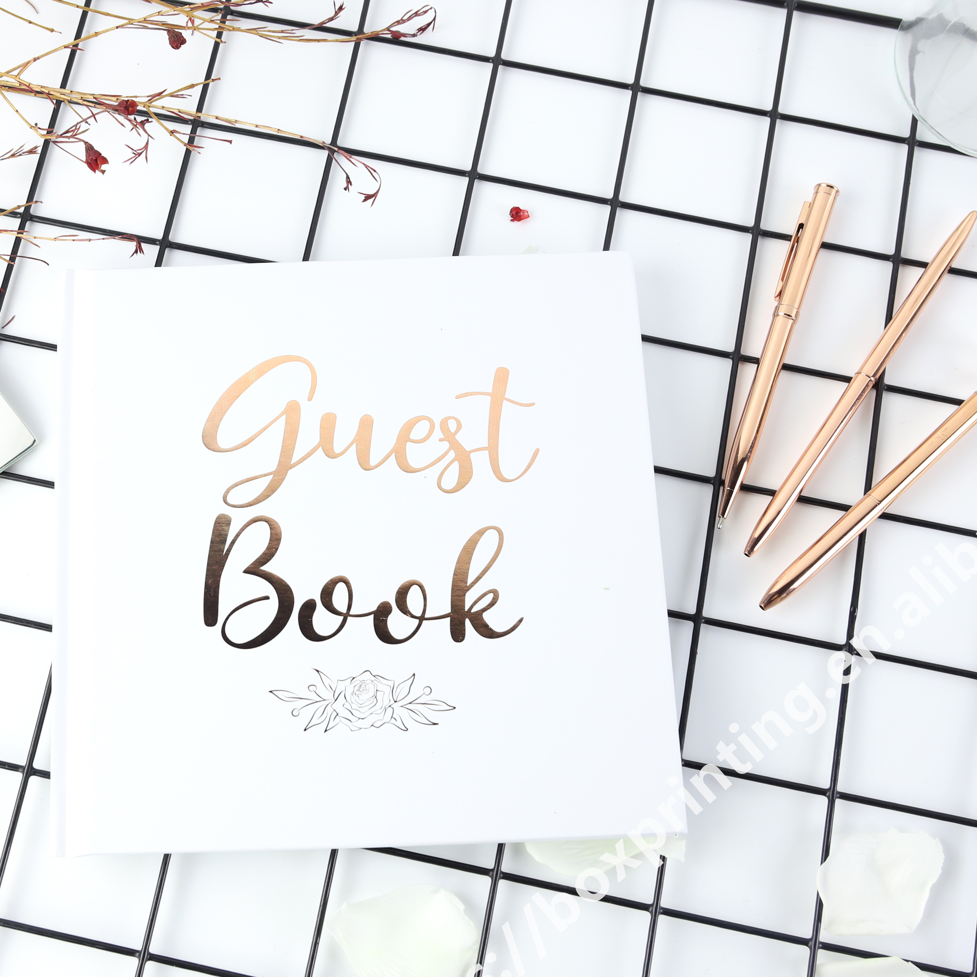 Прямая поставка, переплет, Золотая фольга для горячего тиснения, Свадебная Гостевая книга, печать с подарочной коробкой