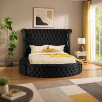 Lit convertible moderne King Size réglable en velours doux avec cadre en bois de rose, tête de lit capitonnée et rangement intégré