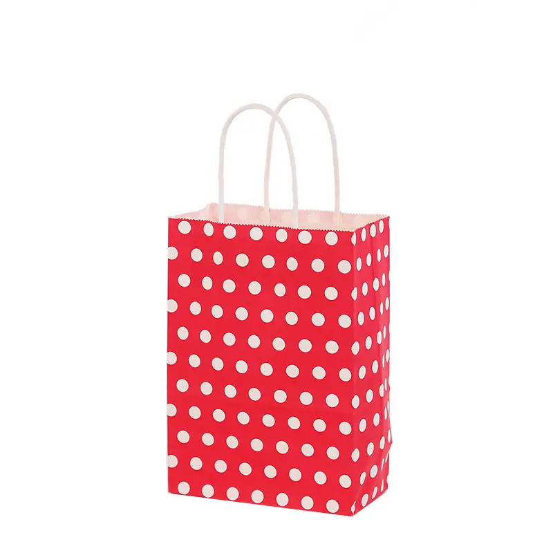 wholesale retail online business red color multi color polka dots kraft paper bag with handle