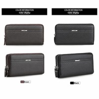 Dompet Pria Kulit PU Panjang, Kapasitas Besar, Resleting Ganda, Portabel, Tempat Ponsel, Tempat Kartu, Organizer Bisnis Sehari-hari