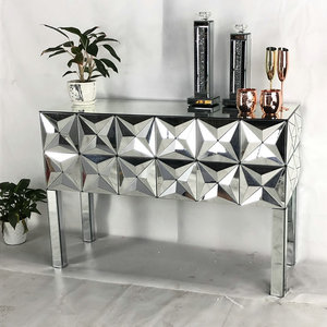 Living Room Furniture Silver Glass Beveled Edges Tall <strong>Console</strong> <strong>Table</strong> with <strong>Slim</strong> Legs - Product Image 1