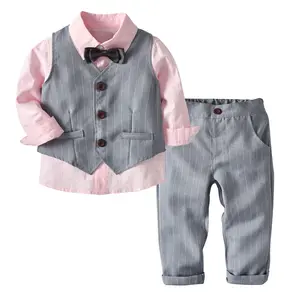 Pronto In magazzino Set di vestiti per bambini per ragazzi primaverili Gentleman Solid gilet 3 pezzi Set di abbigliamento per ragazzo