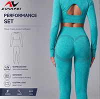 Nouveautés : Ensemble de sport sans couture à manches longues pour femme, taille haute, grande taille, avec logo personnalisé, pour yoga et fitness