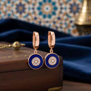 Boucles d'oreilles rondes en zircon émail bleu foncé boucles d'oreilles turques faites à la main en gros bijoux en argent sterling 925 - Product Image 3