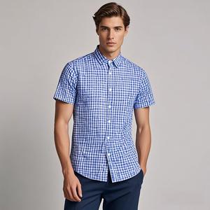 <span class=keywords><strong>Chemise</strong></span> à <span class=keywords><strong>carreaux</strong></span> bleue <span class=keywords><strong>et</strong></span> blanche décontractée pour <span class=keywords><strong>homme</strong></span> 100% coton, boutonnée, manches courtes, style hip-hop, coupe ample - Product Image 2