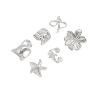 Set Cincin Alloy Desain Unik Gaya Pantai Warna Emas Bunga Bintang Laut Mutiara untuk Wanita Terlaris