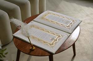 Carpeta para Certificado de Nikah, <span class=keywords><strong>Folios</strong></span> de Terciopelo con Tapa Dura y Adornos Dorados Pintados a Mano, Libreta de Boda - Product Image 4