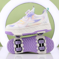 Chaussures à roulettes lumineuses réglables en fibre de carbone Heloin pour enfants, avec deux roues en polyuréthane, pour garçons et filles, utilisation en extérieur
