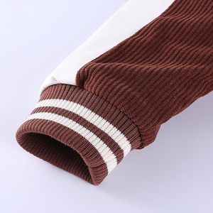 Chaqueta Varsity de Pana Vintage Personalizada para Hombre, Chaqueta Bomber de Béisbol con Rayas Marrones OEM, Chaqueta Deportiva con Letras Bordadas - Product Image 2