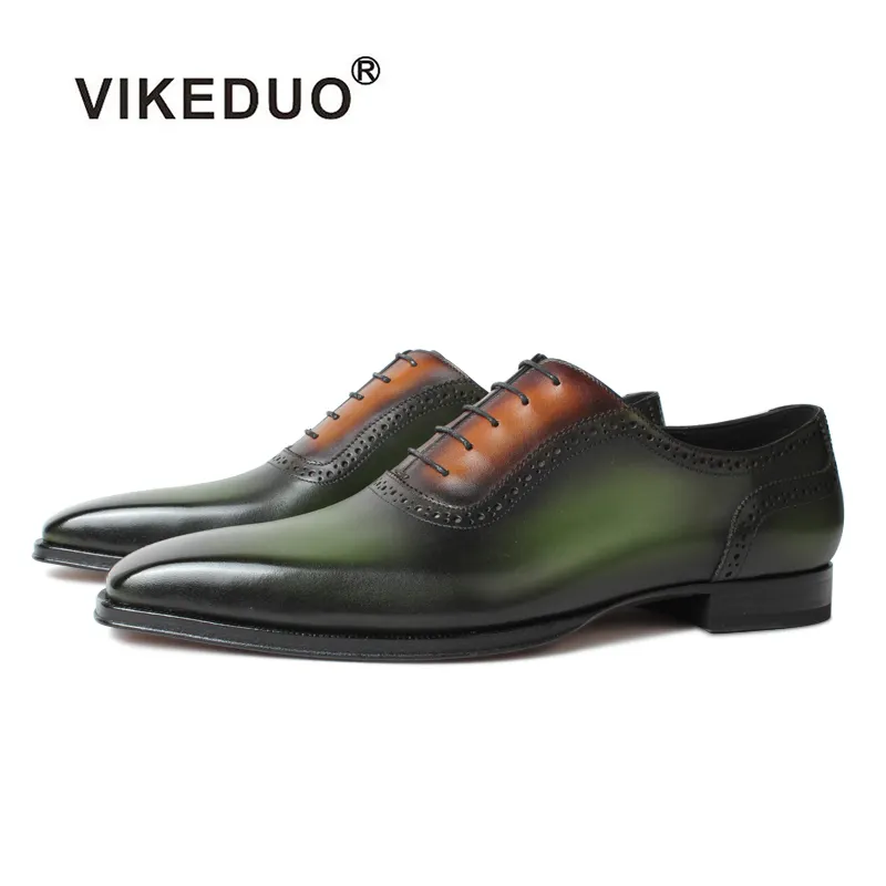 Vikeduo Hand Made Fashion New Stylish Formal Oxfords Footwear Green Smart Mens Fashion Dress Shoes Man