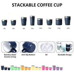 Tazas de Café Espresso Apilables <span class=keywords><strong>FindMe</strong></span> de 4/6/8 oz, de Doble Pared, Aisladas al Vacío, de Acero Inoxidable 304 18/8, Tazas Térmicas de Vidrio - Product Image 2