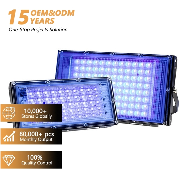 IP65 Waterproof Outdoor Ultraviolet Blacklight 365NM 395NM UV Flood Light With Plug 50W 100W UV Floodlight
