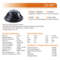 Haut-parleur de scène PA dQP24-001, woofer médium-grave de 24 pouces, bobine vocale de 125 mm, 2000W-2500W, 8 ohms, 96 dB, aimant en ferrite de 280 mm