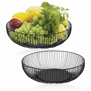Corbeille à fruits moderne en métal au design classique noir pour un rangement et une présentation élégants sur le comptoir - Product Image 1