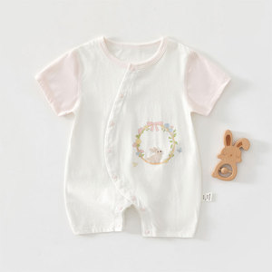 Combinaison pour bébé à manches courtes, été, fine, en pur coton, unisexe, combinaison pour ramper en climatisation - Product Image 1