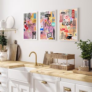 HAOWAI-Toile Graffiti Murale, Impression d'Art Mural de Ville, Peinture Personnalisée, <span class=keywords><strong>Londres</strong></span>, New York, Paris, Style Moderne - Product Image 2