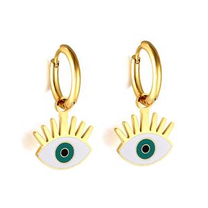 Pendientes de Aro con Colgante de Ojo de Acero Inoxidable Chapado en Oro de 18k Personalizados al por Mayor para Mujer, Regalos de Joyería de Moda - Product Image 1