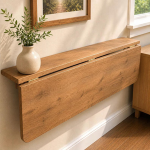 Table murale pliante en pin avec étagères, <span class=keywords><strong>bureau</strong></span> Murphy peu encombrant, table d'étude et de repas pliable, égouttoir à vaisselle pliable en bois - Product Image 2