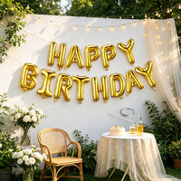 Kit de ballons en feuille d'aluminium pour bannière Joyeux Anniversaire avec lettres de l'alphabet, ballons Mylar de 16 pouces pour la décoration de fond de fête, comprenant une paille et du ruban adhésif