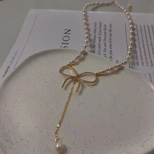 Collier en perles d'eau douce naturelles faites à la main, 4-5 mm, forte luminosité, micro défauts, chaîne, perles pour bébé, perles en vrac, petit collier - Product Image 2