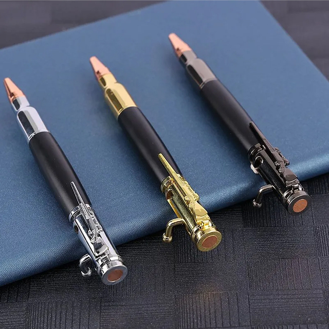 Ballpoint Pen Manufacturer Custom Logo Rifle Design Clip Creative Metal Bullet Shaped Bolt Action Gun Pen for Boys' Gifts