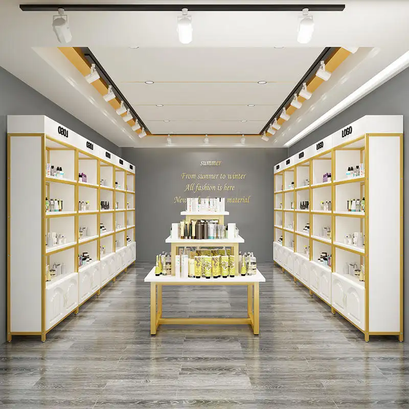 Op Maat Gemaakte Planken Rekken Opslag Houten Winkel Retail Tentoonstelling Parfum Cosmetische Vitrine Kast Vitrine Rack