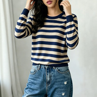 Pull tricoté rayé pour femme 2026, col rond, manches longues, poignets et ourlet côtelés, coupe ample, doux, confortable, style vintage décontracté