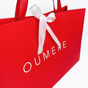 Sacs en papier cadeau de luxe rouge personnalisés avec impression, emballage cosmétique, ruban, poignée, nœud papillon, sacs en papier avec votre propre logo - Product Image 6