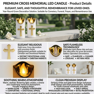 <span class=keywords><strong>Bougie</strong></span> <span class=keywords><strong>LED</strong></span> à piles pour cimetière avec croix, lumière commémorative vacillante chaude pour les tombes et la prière - Product Image 3
