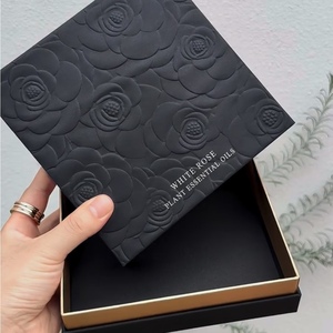 White Rose Plant Essential Oils Rigid Box Embossed Flower Design Black Art Paper <b>Square</b> Cosmetic Packaging High-End Gift Box - Product Image 1