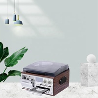 Tourne-disque audio 6-en-1 au design vintage classique, lecteur de disques vinyles et gramophone avec connexion PC/3 vitesses LP