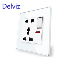 Panel de cristal templado Delviz, CA 110V ~ 250V, tomas de enchufe de 5 orificios, toma de corriente universal de pared de control de interruptor
