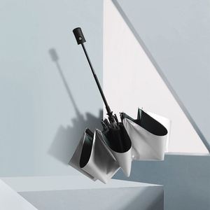 Parapluie de voyage pliable en titane argenté, résistant aux UV, 23 pouces, automatique, coupe-vent, avec impression de logo personnalisé, pliable en trois sections, pour la pluie - Product Image 3