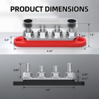 Barre omnibus 150A 12V à 4 bornes avec couvercle, bloc de distribution d'énergie solaire pour voiture et marine, rouge et noir, paire, 8 cosses en cuivre et tube thermorétractable