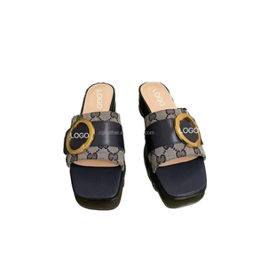 2025 Designer Women's Breathable Autumn Winter Summer Square Toe Letter Printing <b>Platform</b> <b>Wedge</b> <b>Sandals</b> - Product Image 1