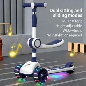 Patinete de Plástico para Niños 2 en 1, Patinete con Pedales para Niños, Carro Deslizante Plegable con Luz y Música - Product Image 5