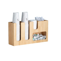 Organizador de tapas de tazas y pajitas de madera rústico multifuncional para mostrador de café, dispensador de gran capacidad para condimentos y servilletas de café