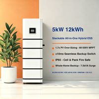 Sistem Baterai Surya 5kW 12kWh yang Dapat Ditumpuk, Inverter Hybrid All-in-One LiFePO4 102.4V CAN IP65 Penyimpanan Energi Rumah Tangga