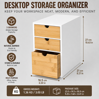 Meuble de rangement de bureau avec 3 tiroirs en bambou, organisateur de table multifonction pour accessoires de bureau et organisation de comptoir à domicile
