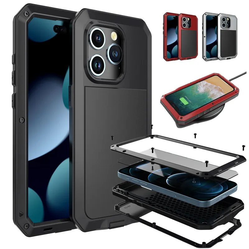 For iphone 15 14 13 12 11 pro max Heavy Duty Protection armor Metal Aluminum Powerful Case For iphone 13 12 mini XR XS MAX