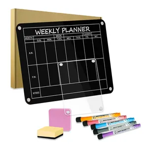 可重复使用的丙烯酸日历干擦磁性白板每周日历规划板，带冰箱记事板