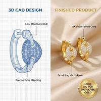 Pendientes de clip llamativos con diamantes de laboratorio de 0.96 ct, engaste completo, oro de 14K, joyería de lujo de diseñador
