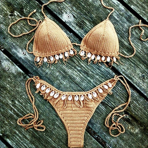Beautifully Handmade Crochet <b>Bikini</b> <b>Set</b> Tan Brown - Product Image 1